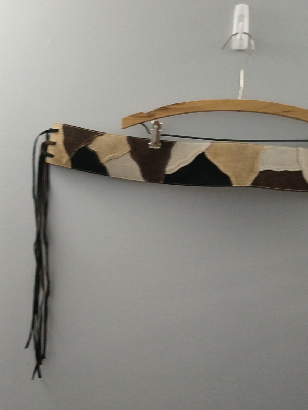 Cowhide Patchwork Fringe Waist Belt in Black, Brown & Cream